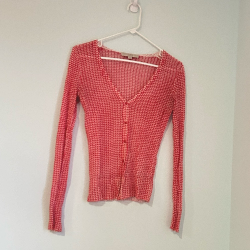 Loft Red and White Heart Chevron Cardigan in XS